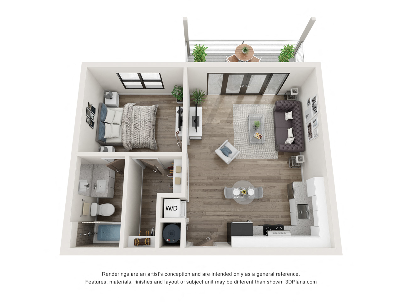 Floor plan for 1 bed, 1 bath, 532 sqft
